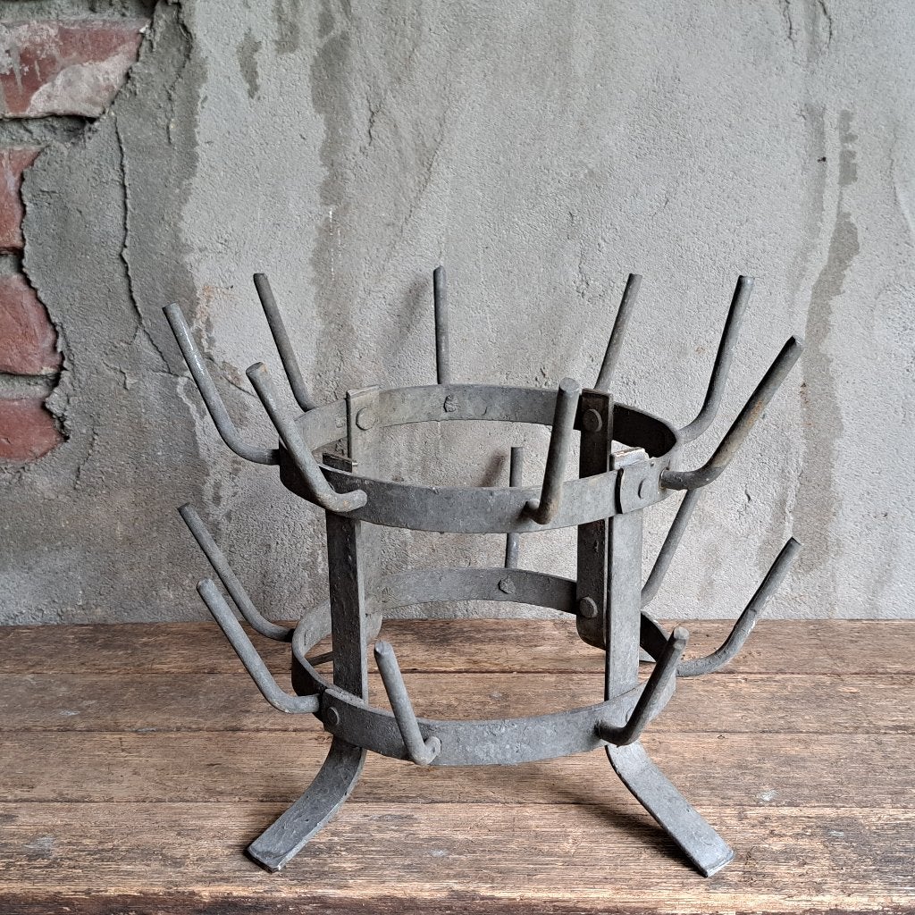 Klein oud brocante Frans zinken flessenrek rek *Etage3*, Gebruikt, ., Ophalen of Verzenden, .