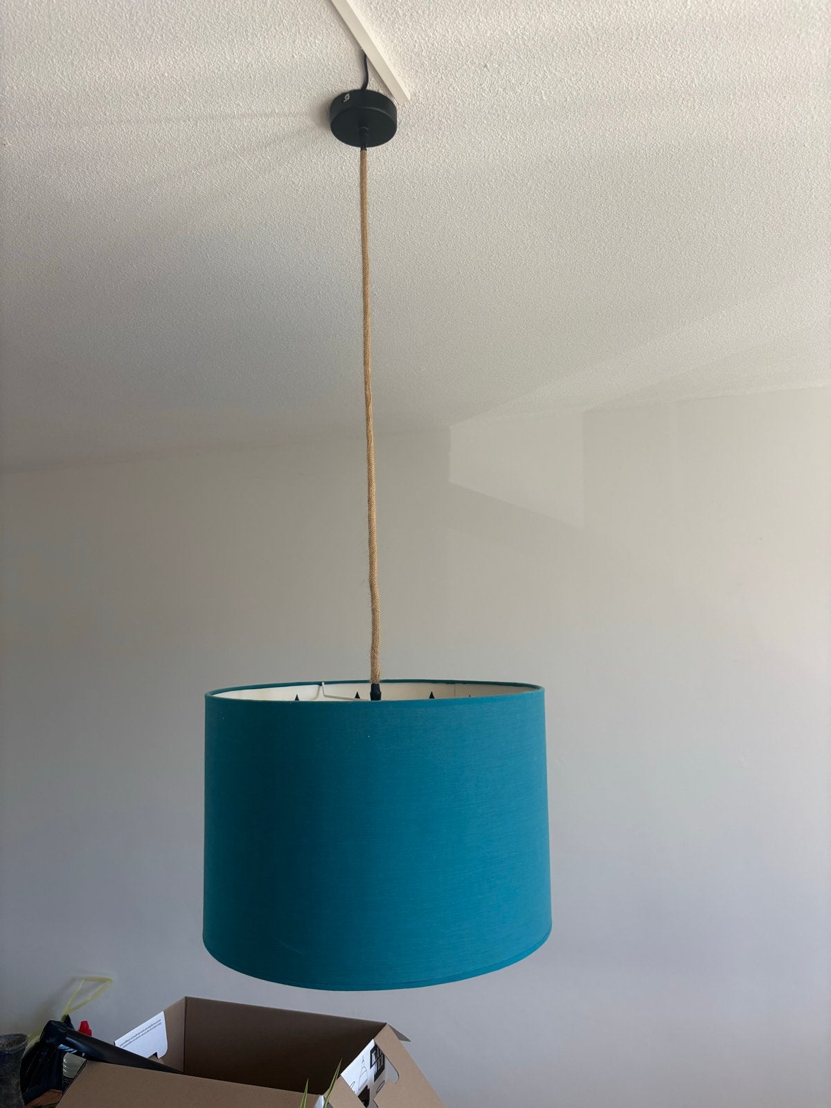 Hanglamp met stoffen kap - Petrol kleur, Huis en Inrichting, Ophalen, Gebruikt, Textiel