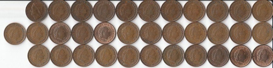 Deze complete set van 1 Cent, Postzegels en Munten, Munten | Nederland, Ophalen of Verzenden, Koningin Juliana, Setje