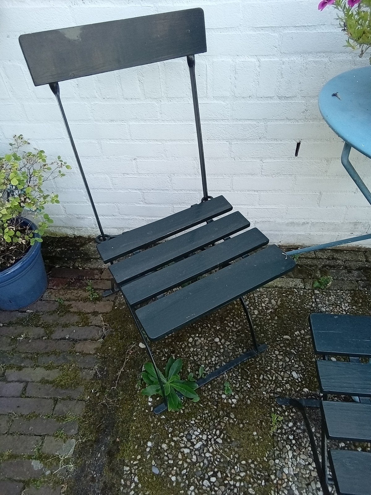 4 antieke groene bistro stoeltjes., Ophalen, Gebruikt