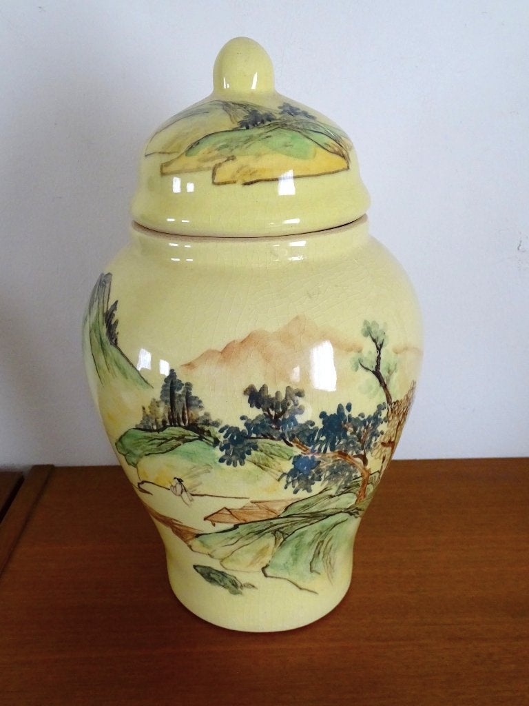Gele Chinese Tempel Pot Vaas met deksel China gemberpot, Ophalen of Verzenden