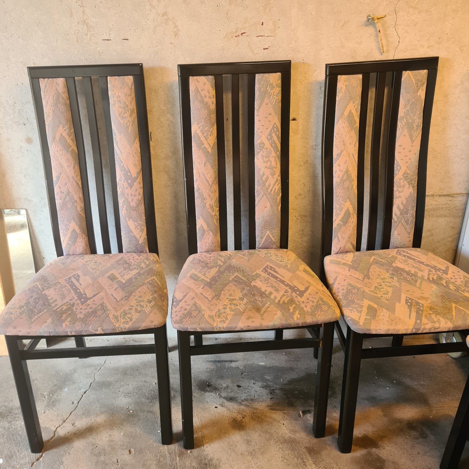 6 Zwarte eetkamerstoelen met stoffen bekleding, Ophalen, Gebruikt, Zwart, Stof