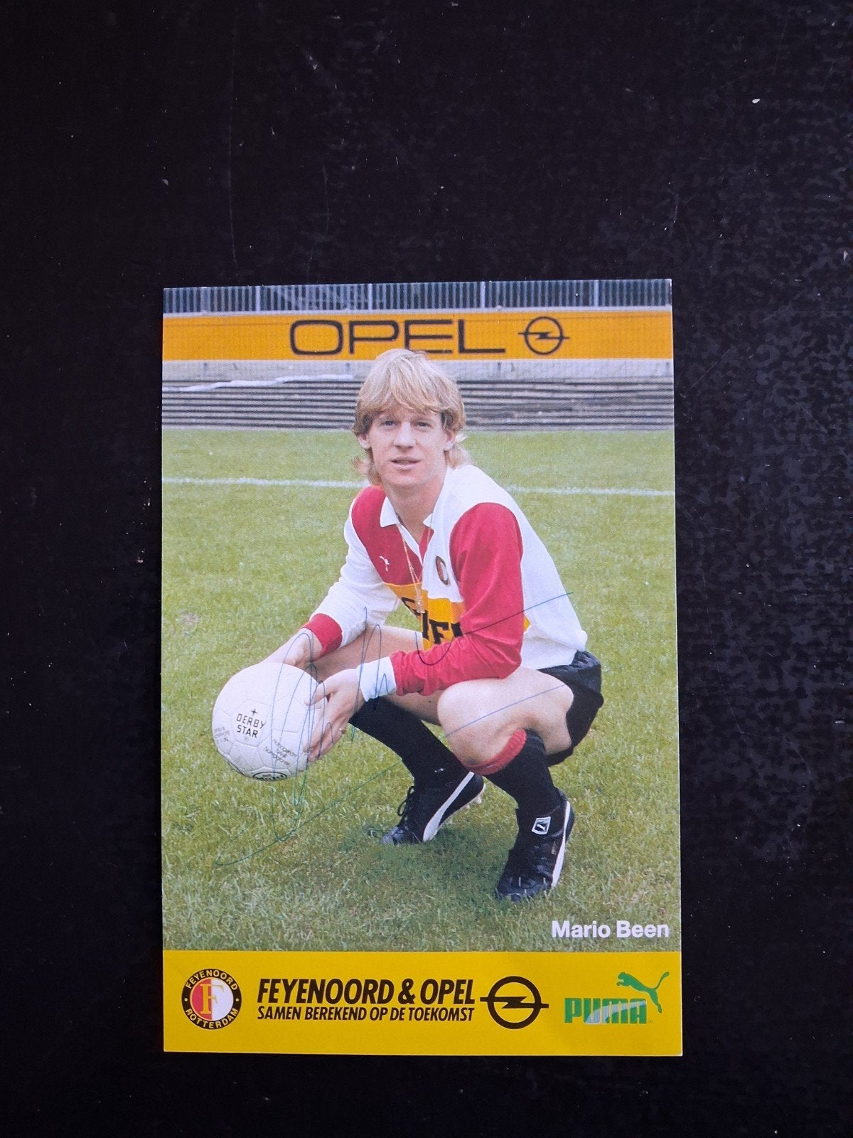 Spelerskaart Mario Been Feyenoord  met handtekening., Verzamelen, Ophalen of Verzenden, Zo goed als nieuw, Feyenoord, Spelerskaart
