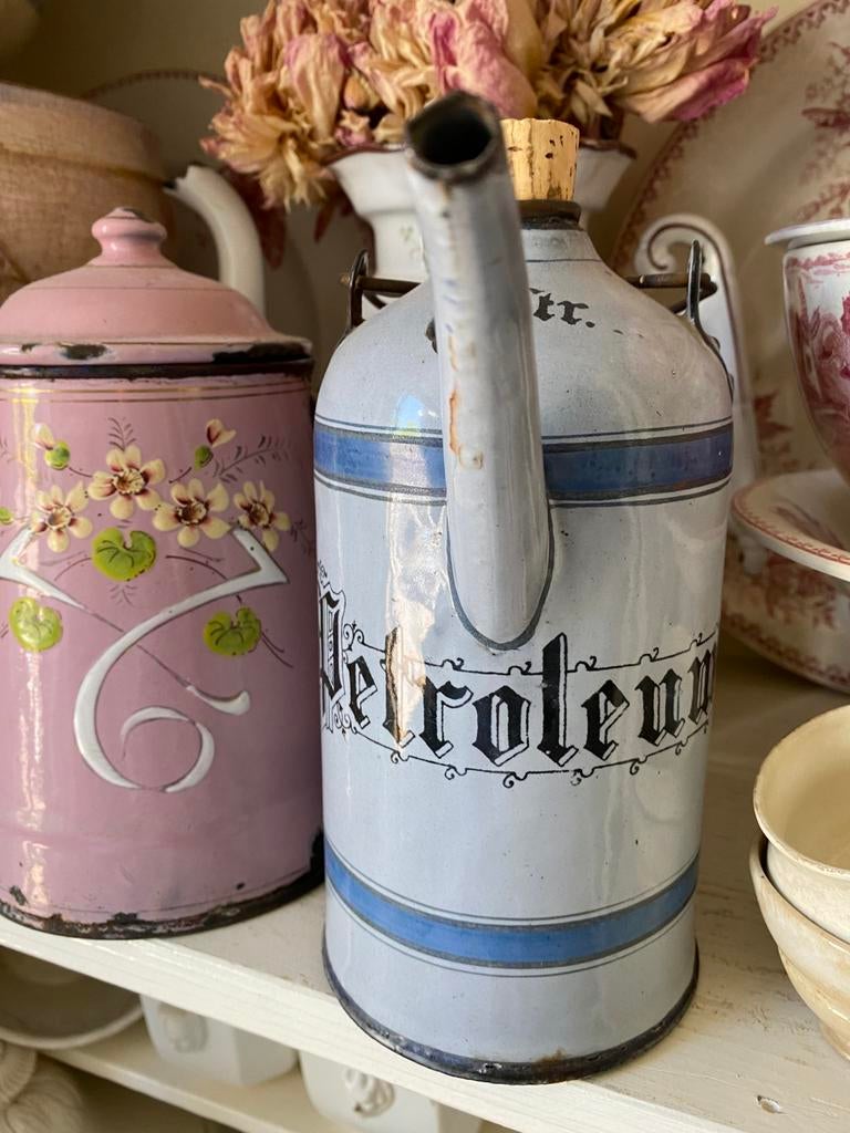 Brocante emaille liter kan petroleum, Antiek en Kunst, Antiek | Emaille, Ophalen of Verzenden