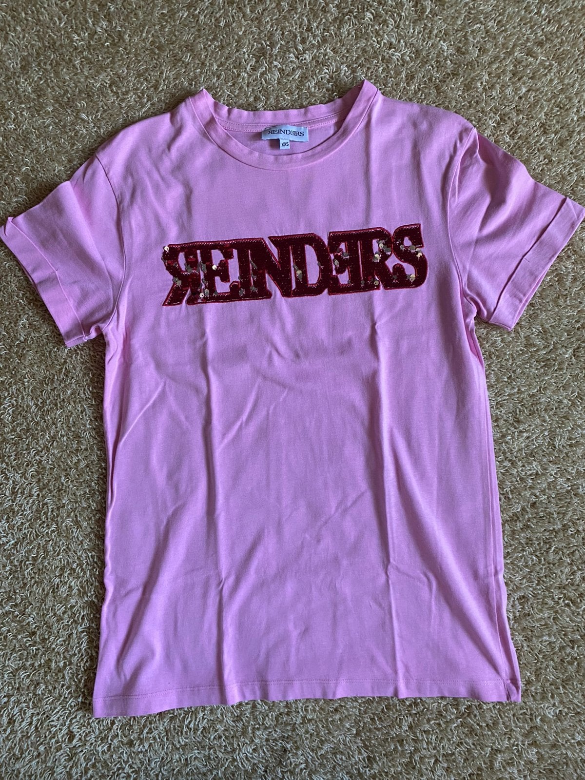 Reinders (rood-zilver) sequin shirt roze mt. Xxs/Xs/s, Ophalen of Verzenden, Zo goed als nieuw, Korte mouw, Roze