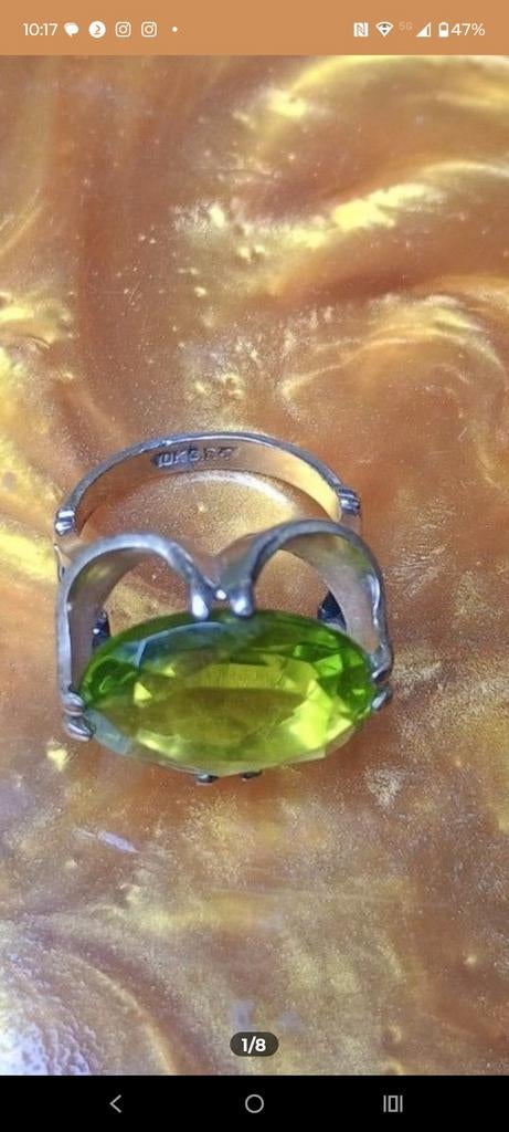 Prachtige vintage ring met groene spinel, Sieraden, Tassen en Uiterlijk, Ringen, Verzenden, Zo goed als nieuw, Dame, Groen