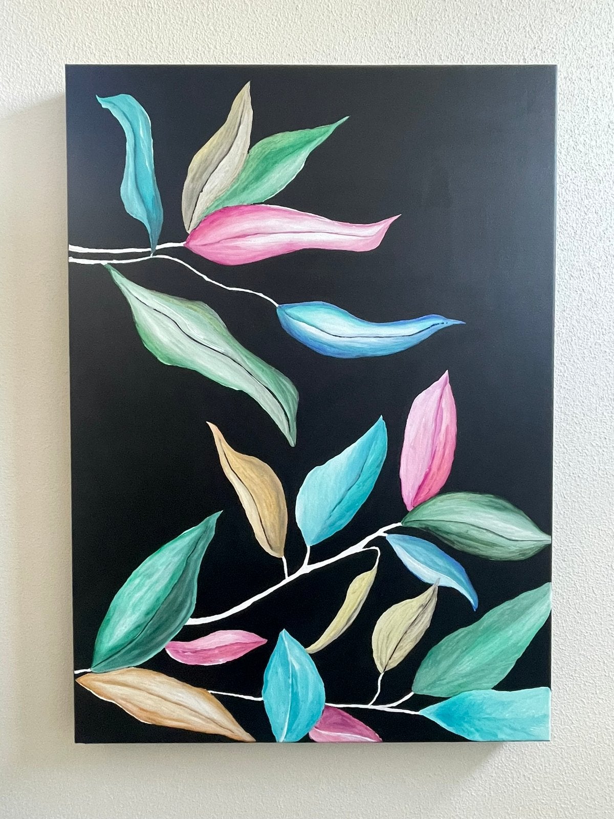 Handgeschilderd kleurrijk schilderij ‘ leafs’, Antiek en Kunst, Ophalen of Verzenden