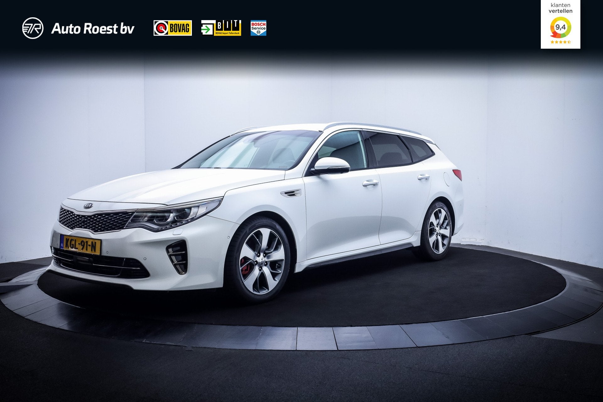 Kia Optima Sportswagon 2.0T-GDi 245Pk GT EXCLUSIVE LEDER | Z, Auto's, Kia, 1998 cc, Zwart, 4 cilinders, Wit