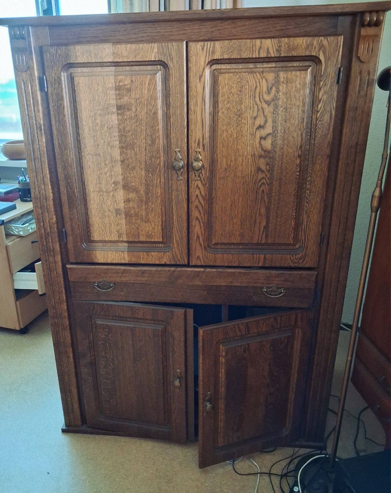 Massief eikenhouten computerkast/meubel, Ophalen, Klassiek, Eikenhout, 50 tot 100 cm