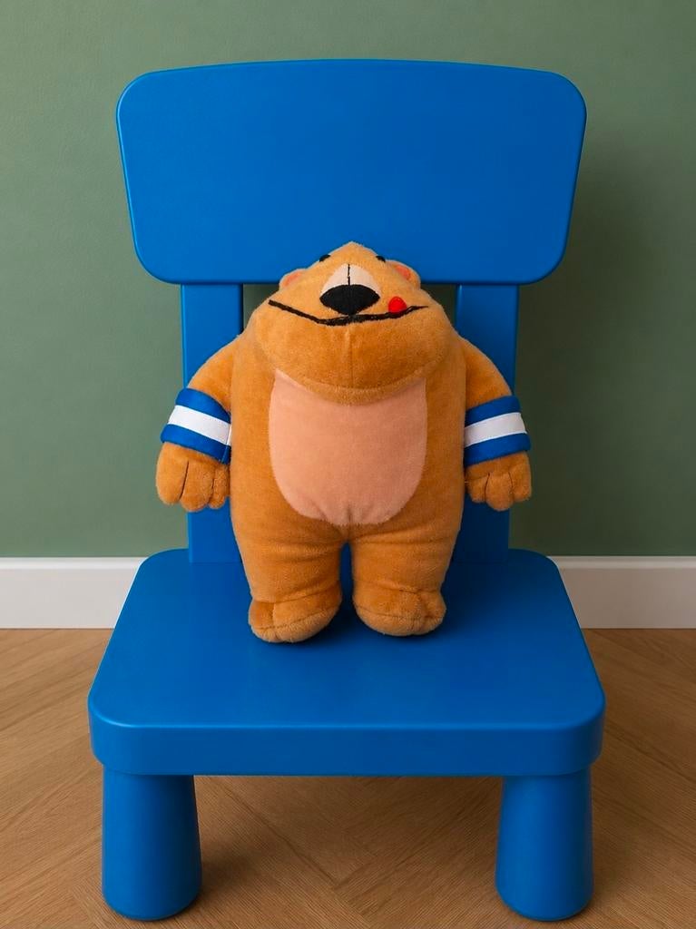 Leuke oranje knuffelbeer met blauw-witte bandjes, Oranje, Overige merken, Overige karakters, Beer