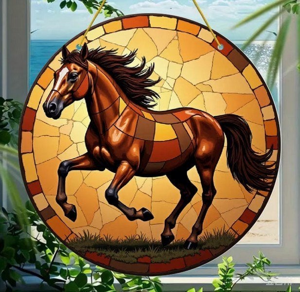 Raamhanger paard ( glas in lood stijl ), Tuin en Terras, Tuinwanddecoratie, Verzenden, Nieuw