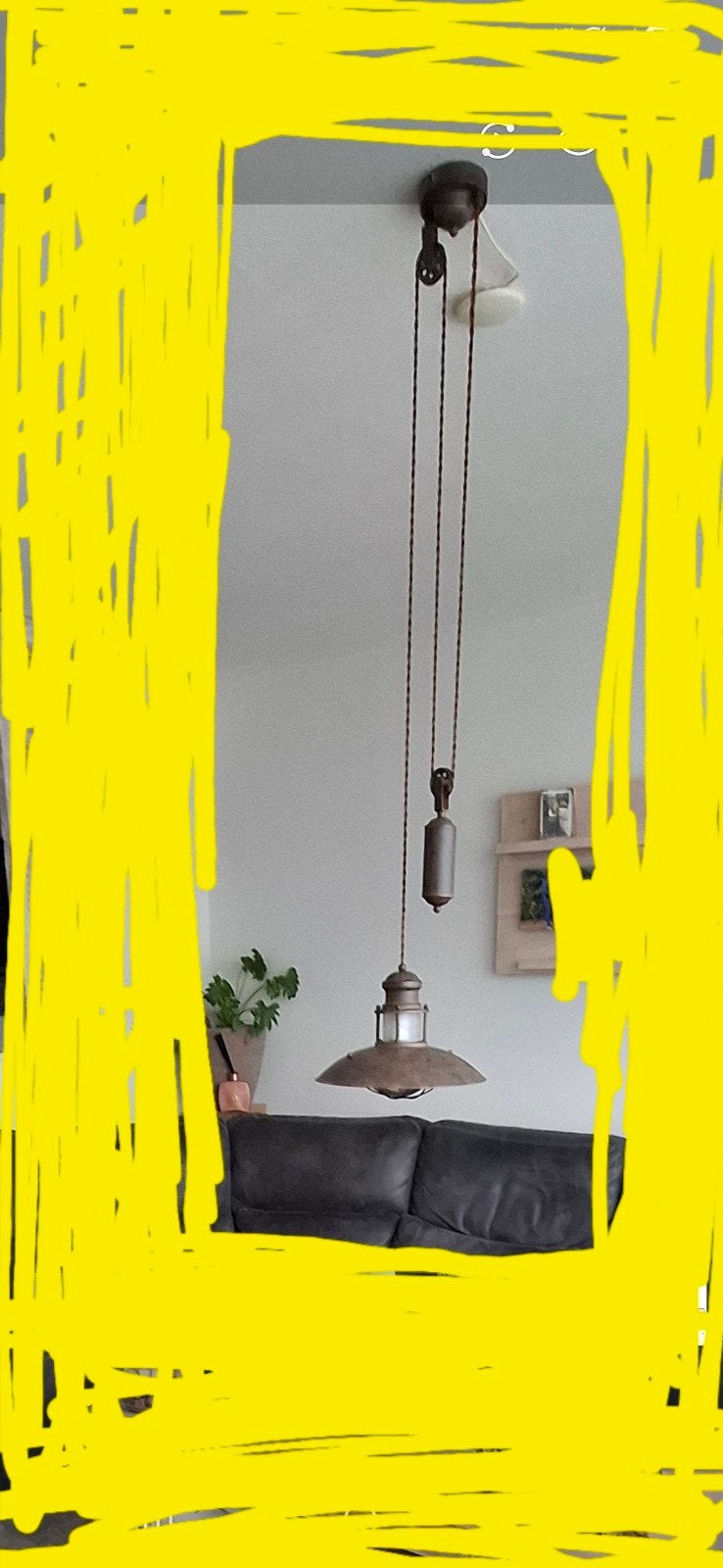 Industriële hanglamp met katrol - roestbruin, Ophalen, Gebruikt, Industrieel, Vintage, Metaal
