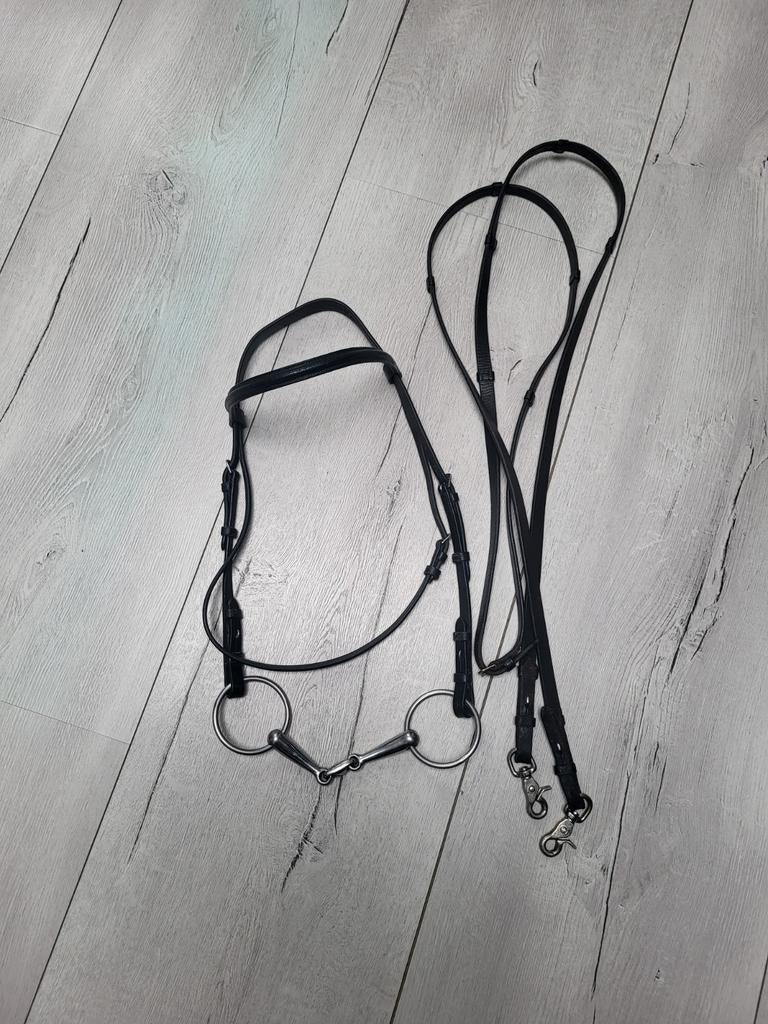 Kopstuk met springteugels en dubbelgebroken bitje, Dieren en Toebehoren, Paarden en Pony's | Hoofdstellen en Tuigage, Ophalen of Verzenden