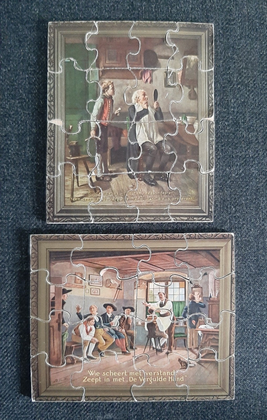 houten reclame puzzeltje scheerzeep de vergulde hand 2x, Verzamelen, Ophalen of Verzenden, Gebruikt