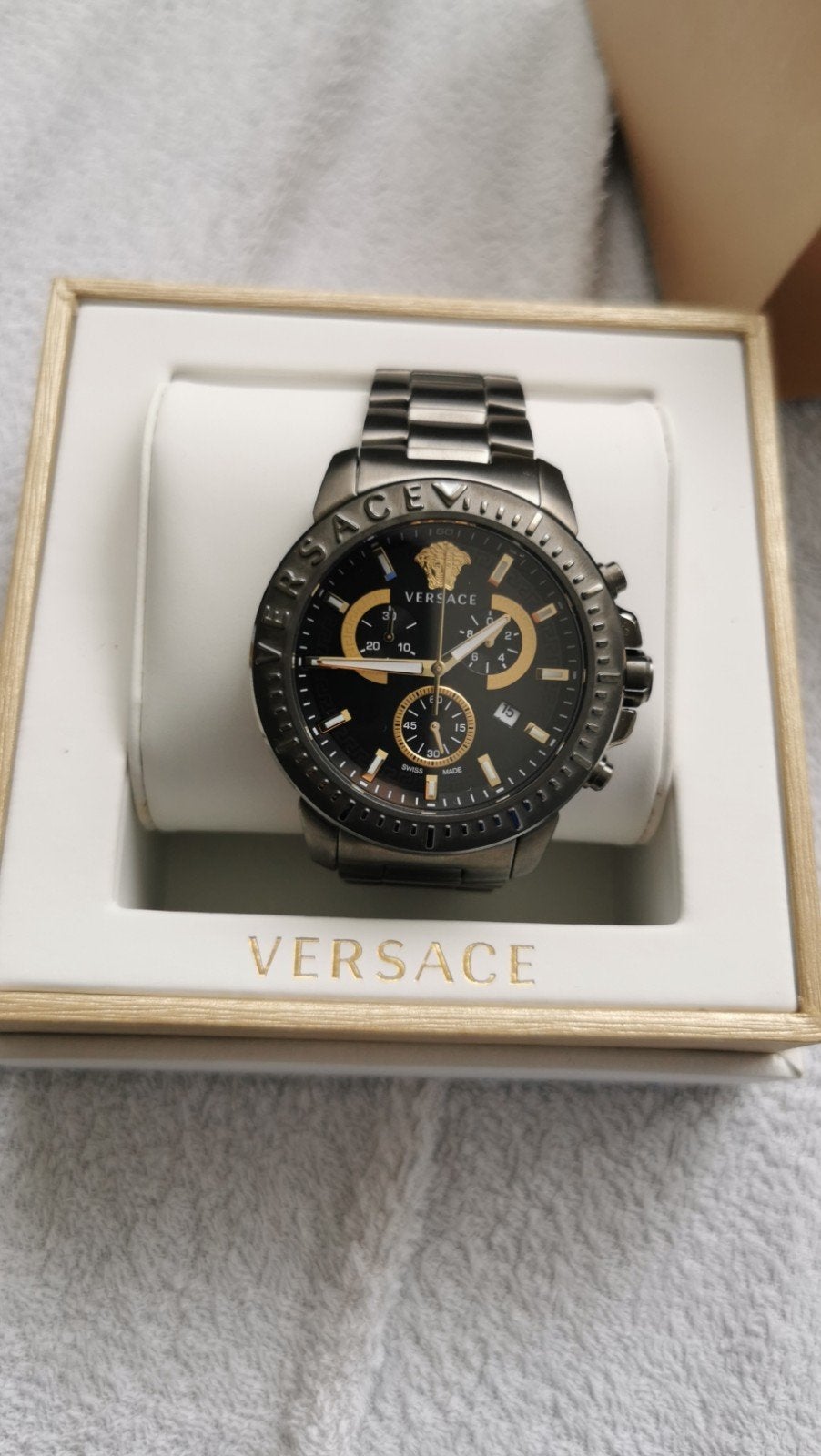 Versace horloge mannen, rostvrije Staal in antraciet grijs, Overige merken, Staal, Staal, Polshorloge