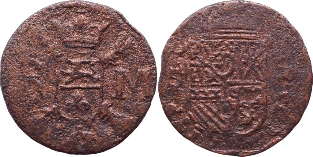 Duit zonder jaartal, Roermond, Karel II, Ophalen of Verzenden, Vóór koninkrijk, Overige waardes, Losse munt