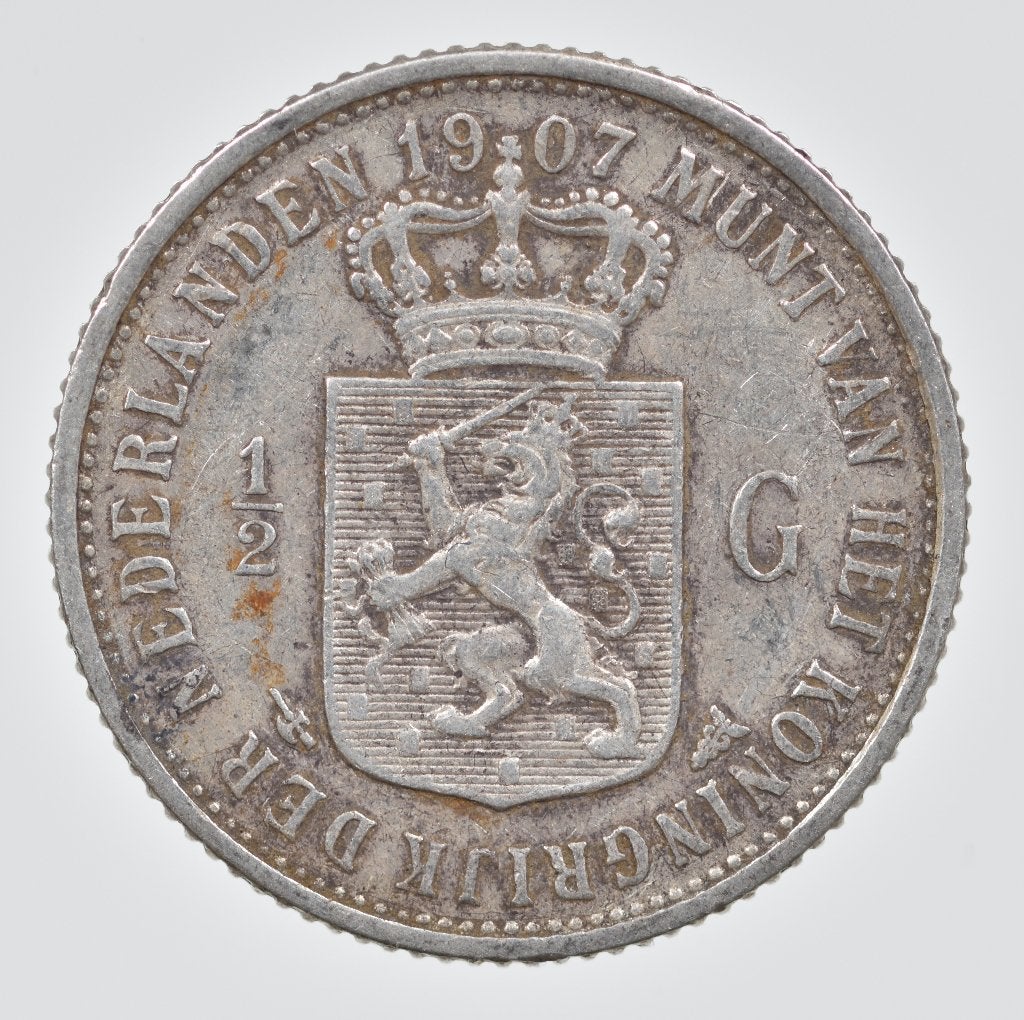 Zilveren 1/2 Gulden 1907 Wilhelmina., ½ gulden, Zilver, Ophalen of Verzenden, Koningin Wilhelmina