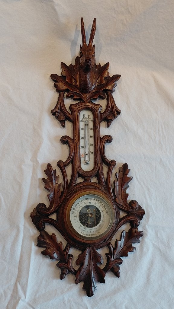 Antieke Zwarte Woud barometer en thermometer, Ophalen of Verzenden, Gebruikt, Weerstation