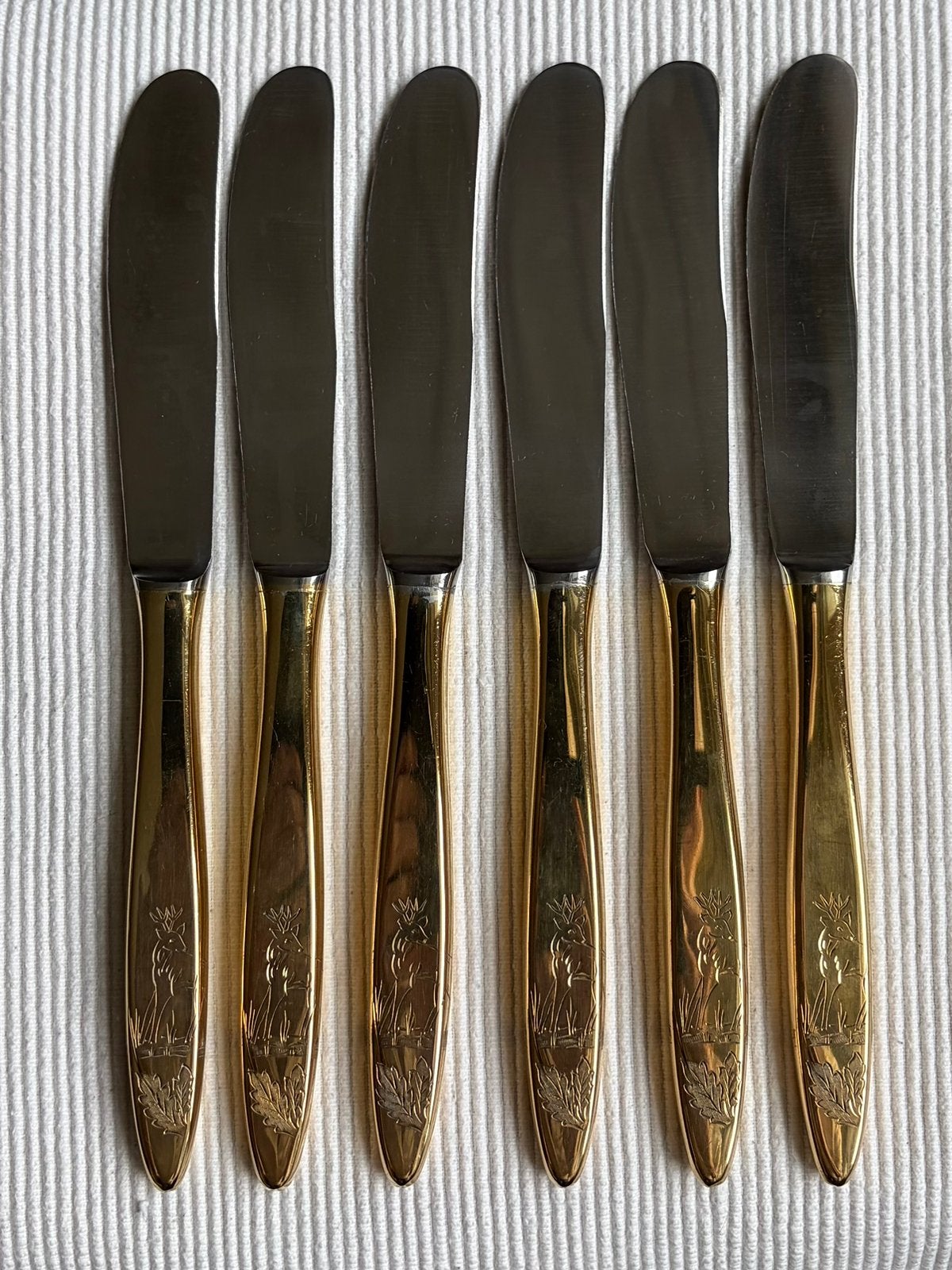 6 messen, zilver-verguld handvat met herten tafereel., Ophalen of Verzenden