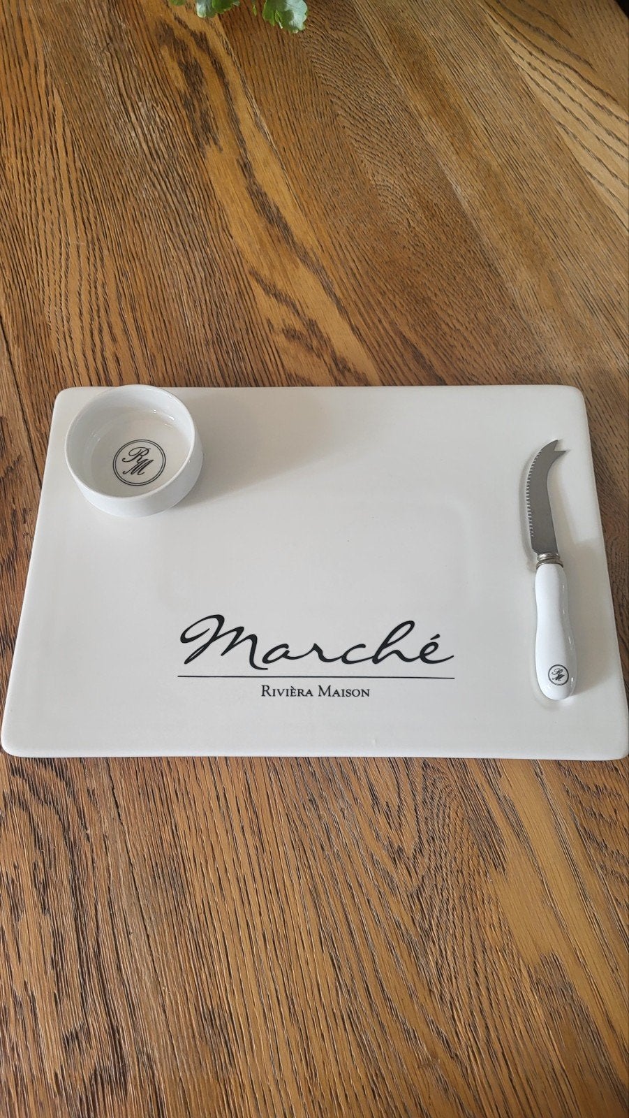 Riviera Maison March&eacute; plank met mesje en schaal, Ophalen, Snij-/serveerplank, Zo goed als nieuw, Steen/keramiek