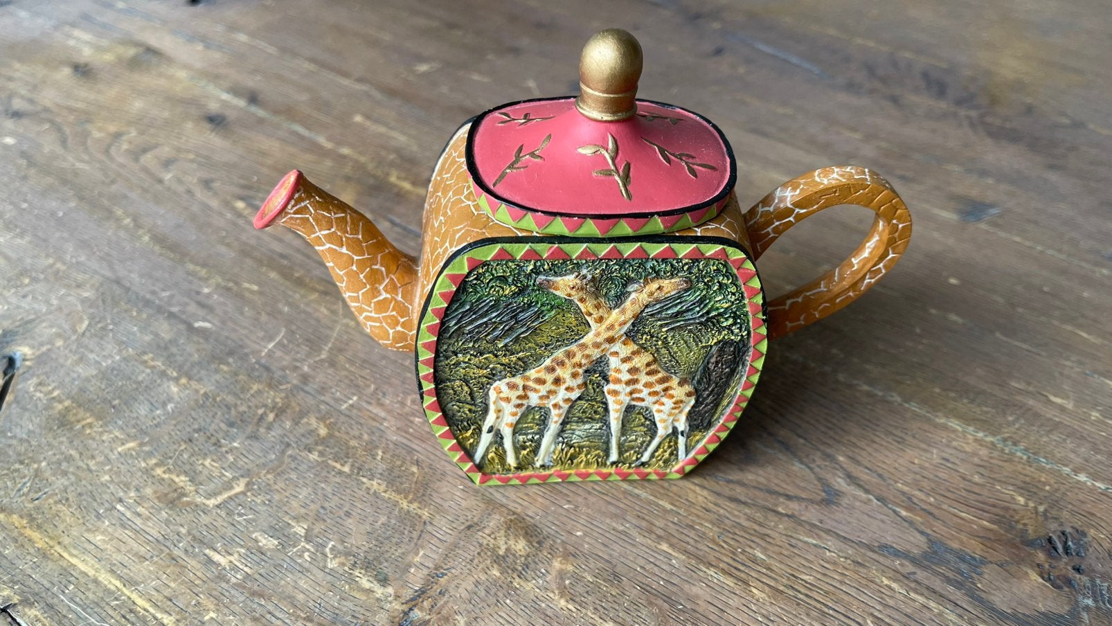 Unieke theepot kandelaar met giraffen design, Bruin, Ophalen of Verzenden, Zo goed als nieuw, Metaal