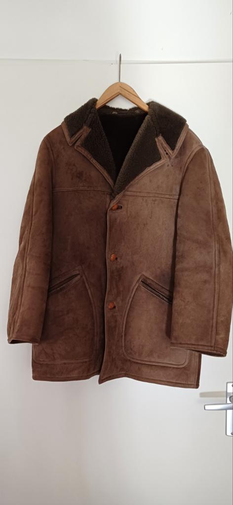 Vintage Bruine Heren Lammycoat Jaren '70 - S/M, Ophalen, Zo goed als nieuw, Maat 48/50 (M), Bruin