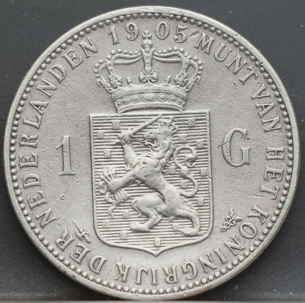 Schaarse 1 gulden 1905 Wilhelmina, Postzegels en Munten, Munten | Nederland, Verzenden, Koningin Wilhelmina, 1 gulden, Zilver