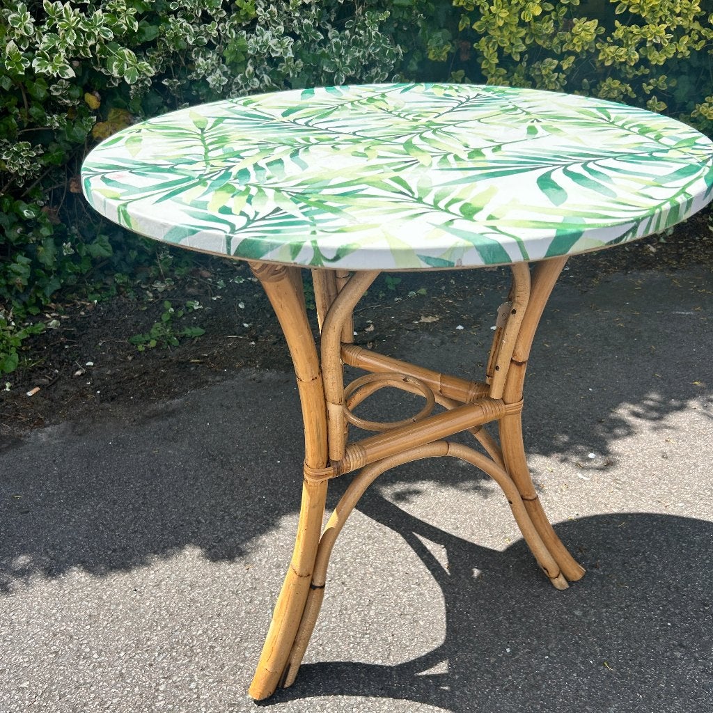 Rotan eettafel gerestyled met tropisch blad, Ophalen, Overige materialen, Gebruikt, 50 tot 100 cm