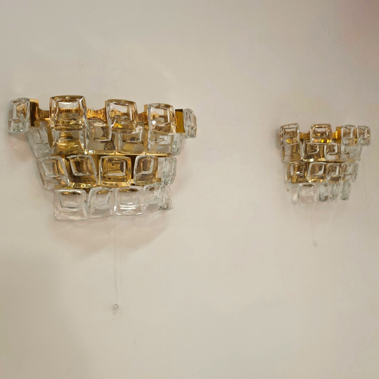set van 2 wandlampen Palwa goud brutalist mid century 60s, Ophalen of Verzenden, Glas