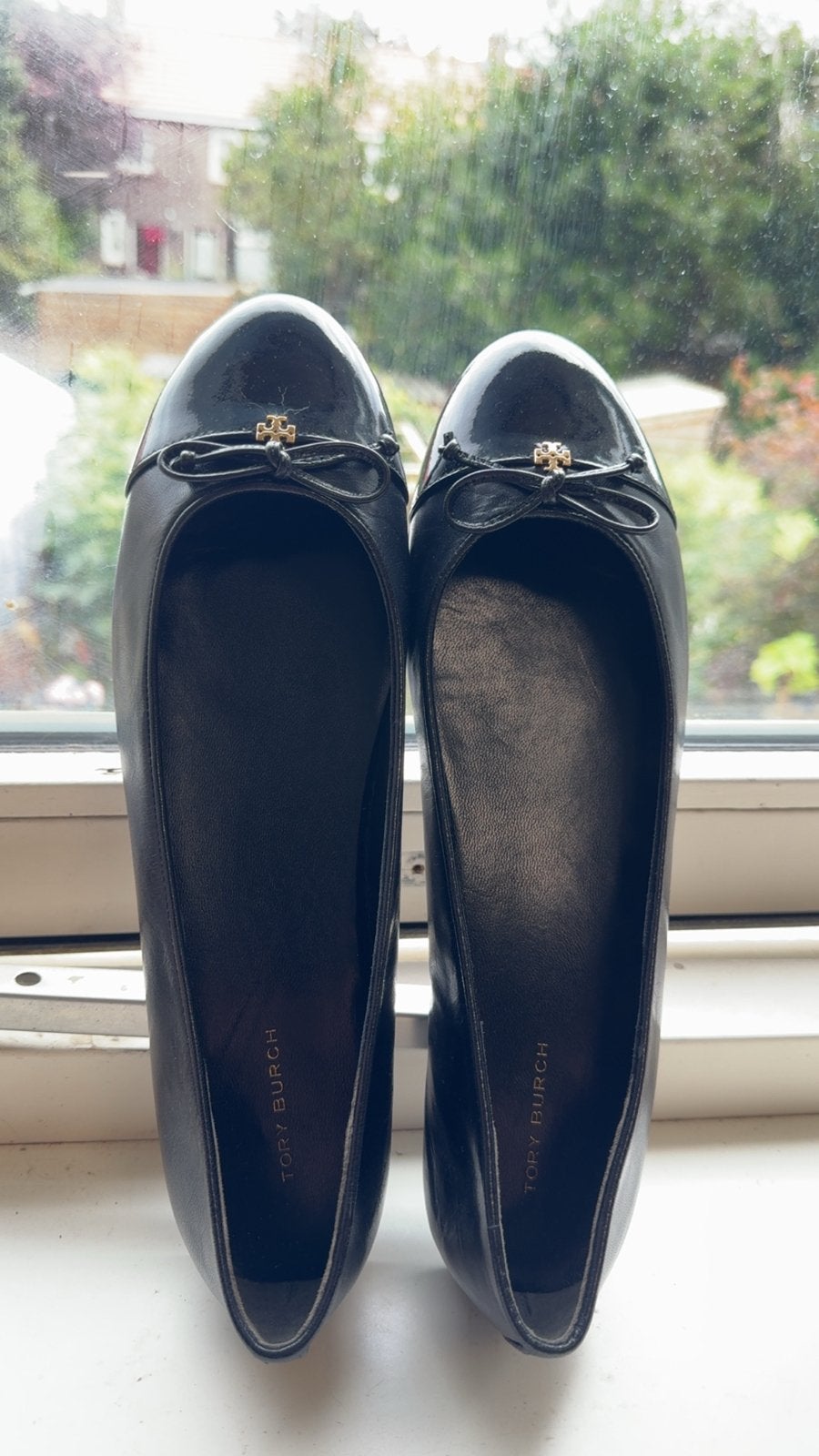 Originele Tory Burch Leren Ballerina’s Zwart Maat 40.5 ZGAN, Ophalen of Verzenden, Zo goed als nieuw, Zwart, Ballerina's