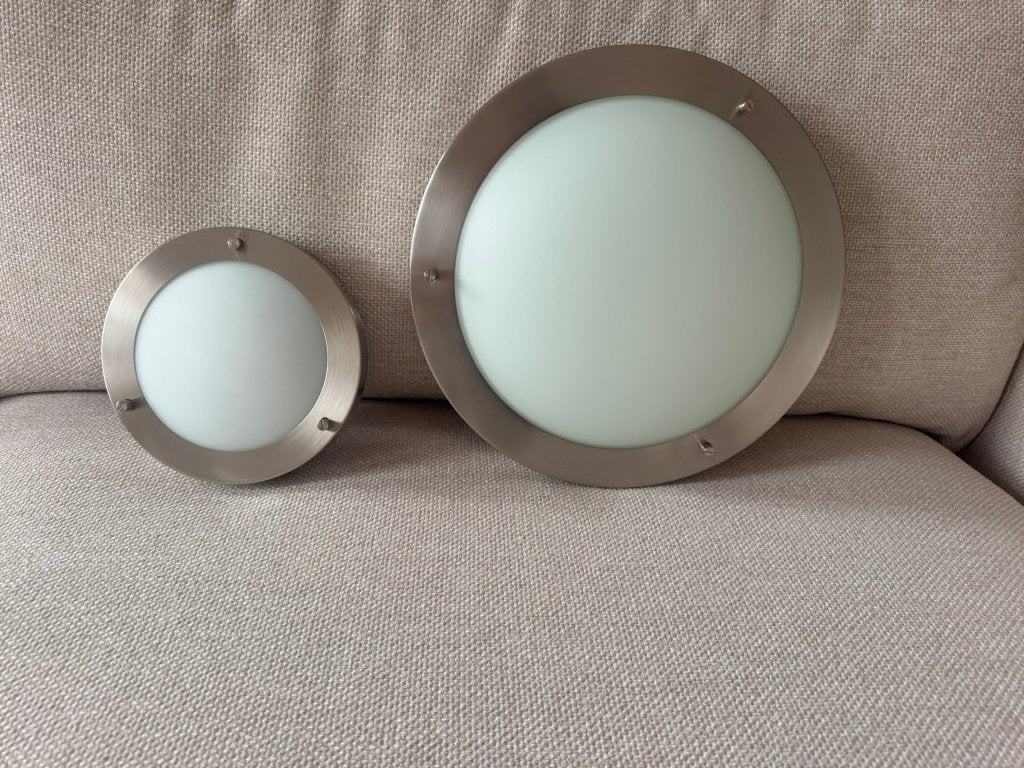 2 Philips myBathroom plafondlampen 31cm en 18cm mat chroom, Zilver, Modern, Ophalen of Verzenden, Zo goed als nieuw