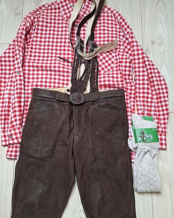 Lederhose trachten overhemd kousen oktoberfeest, Ophalen, Gedragen, Maat 48/50 (M)