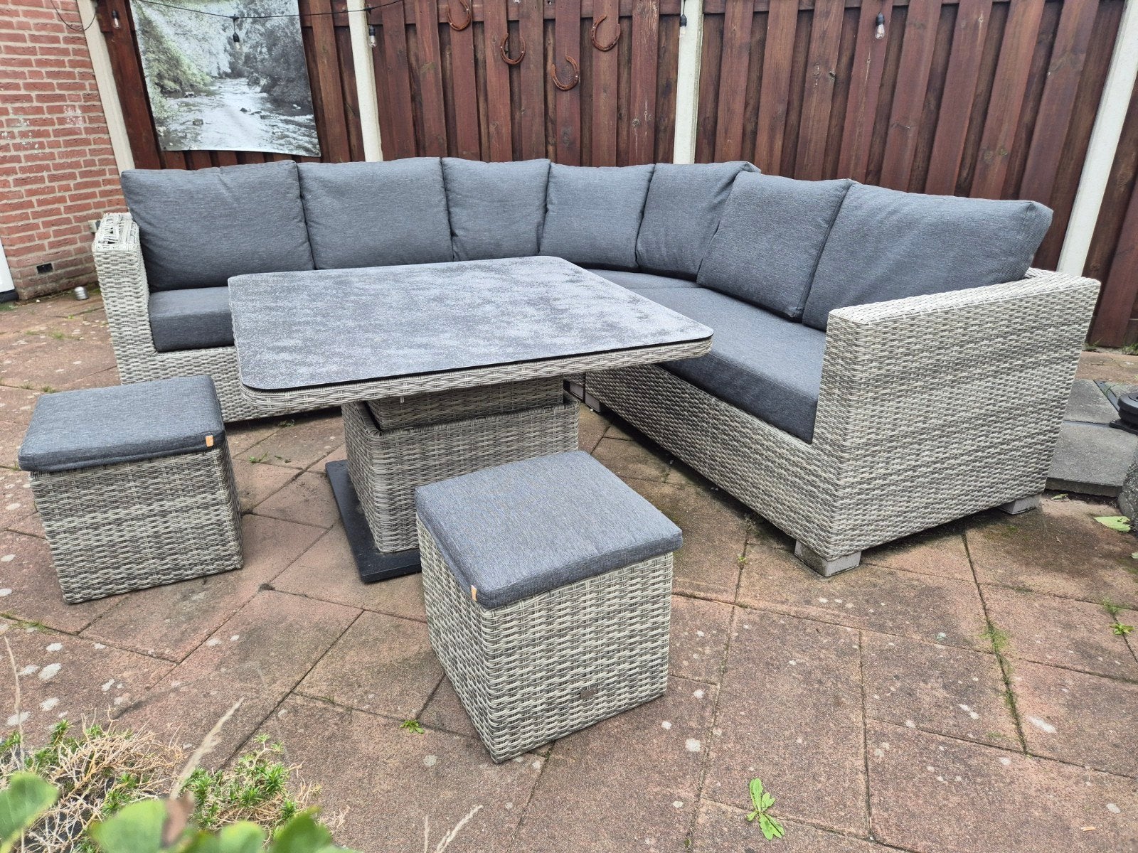 Life Loungeset met Soltex kussens en verstelbare tafel, Tuin en Terras, Ophalen, Gebruikt, Bank, 8 zitplaatsen
