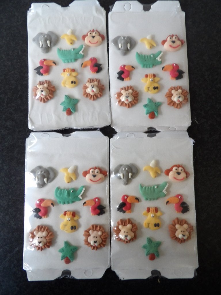 4 dichte pakjes suikerfiguren 10 st. per pakje Jungle dieren, Ophalen of Verzenden, Nieuw, Taarten of Cupcakes, Versiering