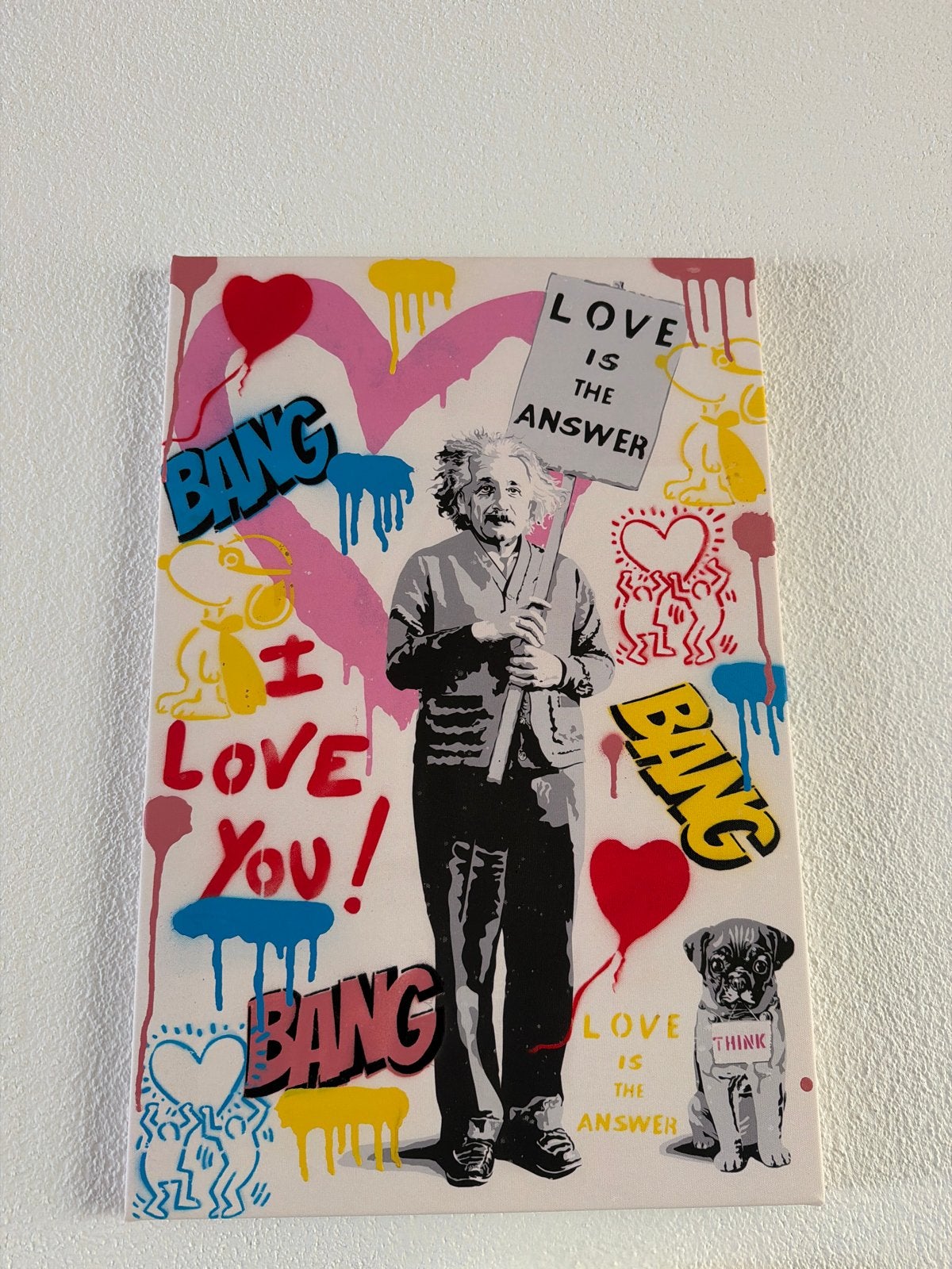 Modern Pop Art Schilderij Einstein 'Love is the Answer', Ophalen, Handgeschilderd, Textiel, Figuren