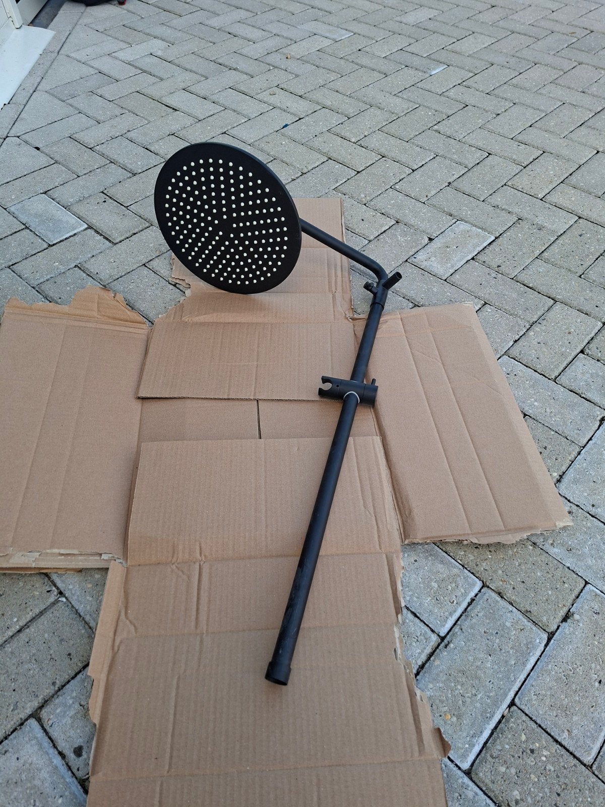 Zwarte doucheset met regendouchekop, Doe-het-zelf en Verbouw, Sanitair, Ophalen of Verzenden, Gebruikt, Rvs, Douche