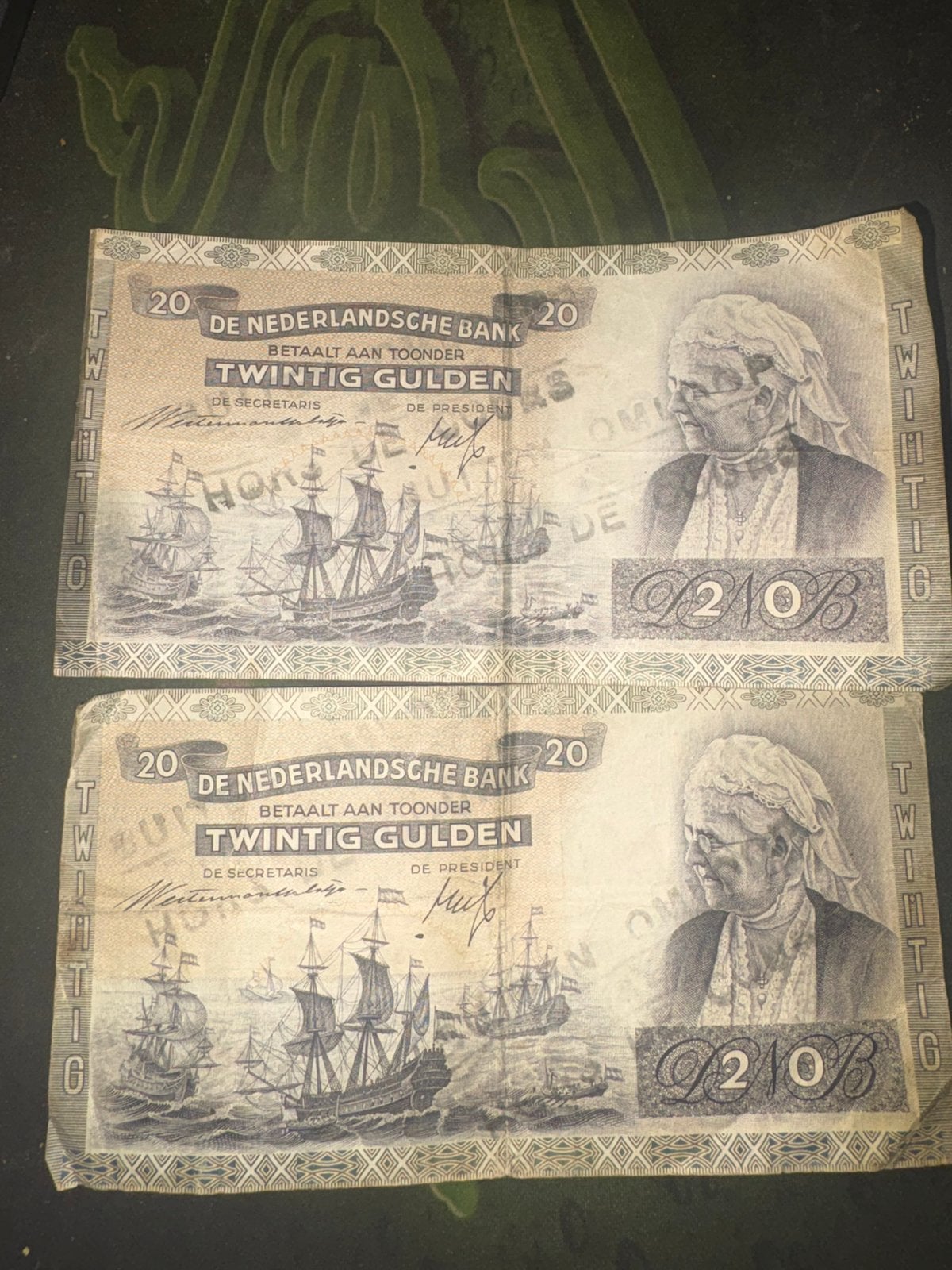 2x 20 Gulden Koningin Emma + Schepen – 19 Maart 1941, Ophalen of Verzenden, Nederland, Bankbiljetten