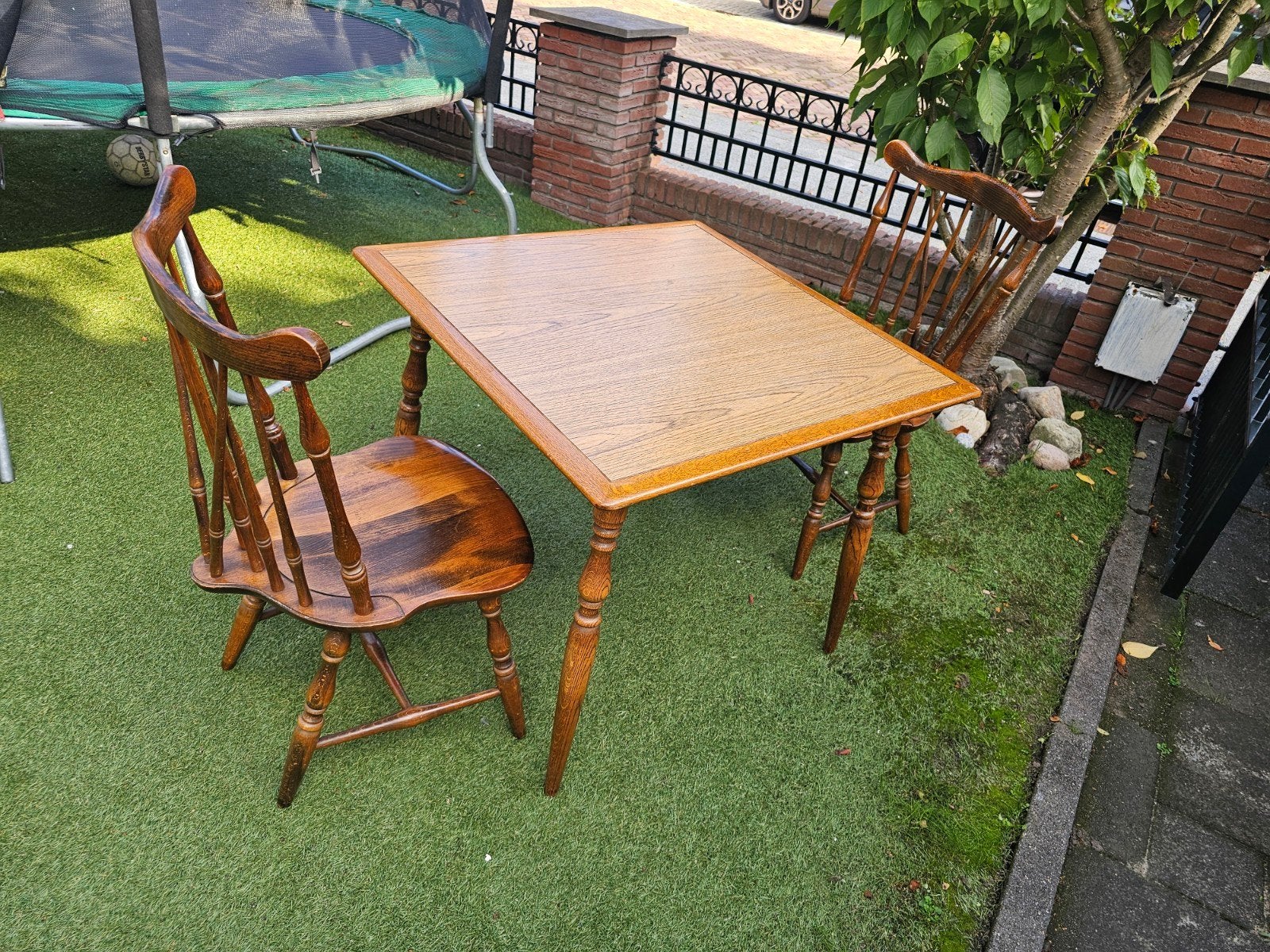 Vintage Japanse HIDA Kitsutsuki bridgetafel 83x83 + 2 stoele, Antiek en Kunst, Ophalen of Verzenden