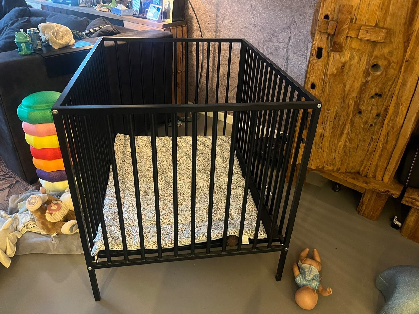 Zwarte babybox - Hoogte 90cm, Ophalen of Verzenden, Gebruikt, Vierkant, In hoogte verstelbaar