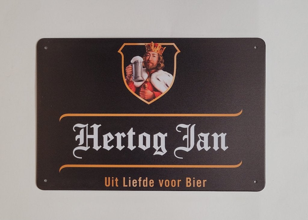 Hertog Jan bier logo zwart reclamebord van metaal wandbord, Verzamelen, Biermerken, Ophalen of Verzenden, Nieuw, Reclamebord, Plaat of Schild
