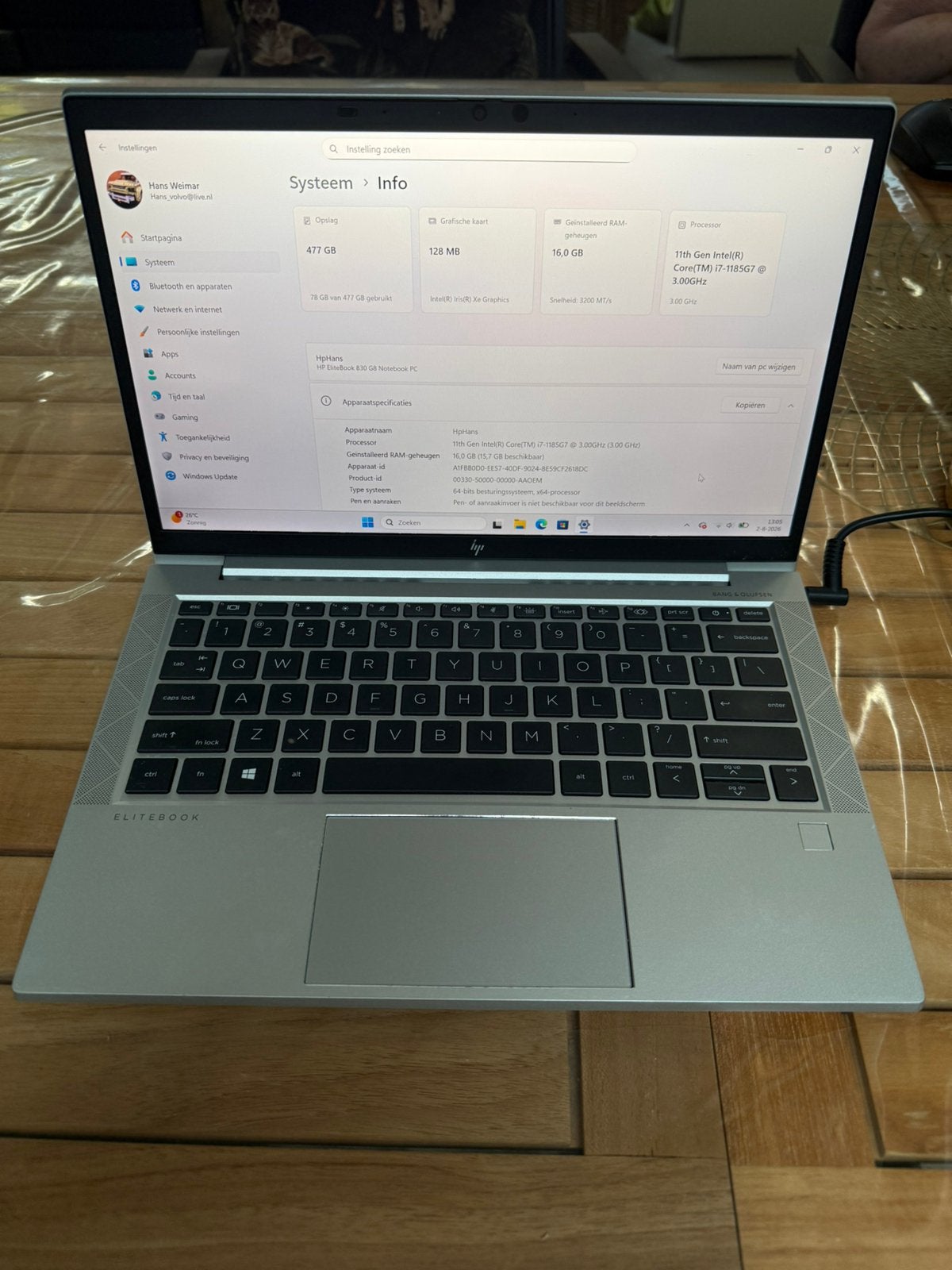 Te koop, Hp laptop Elitebook 830GB, Hp, 256 GB, 2 tot 3 Ghz, Qwerty