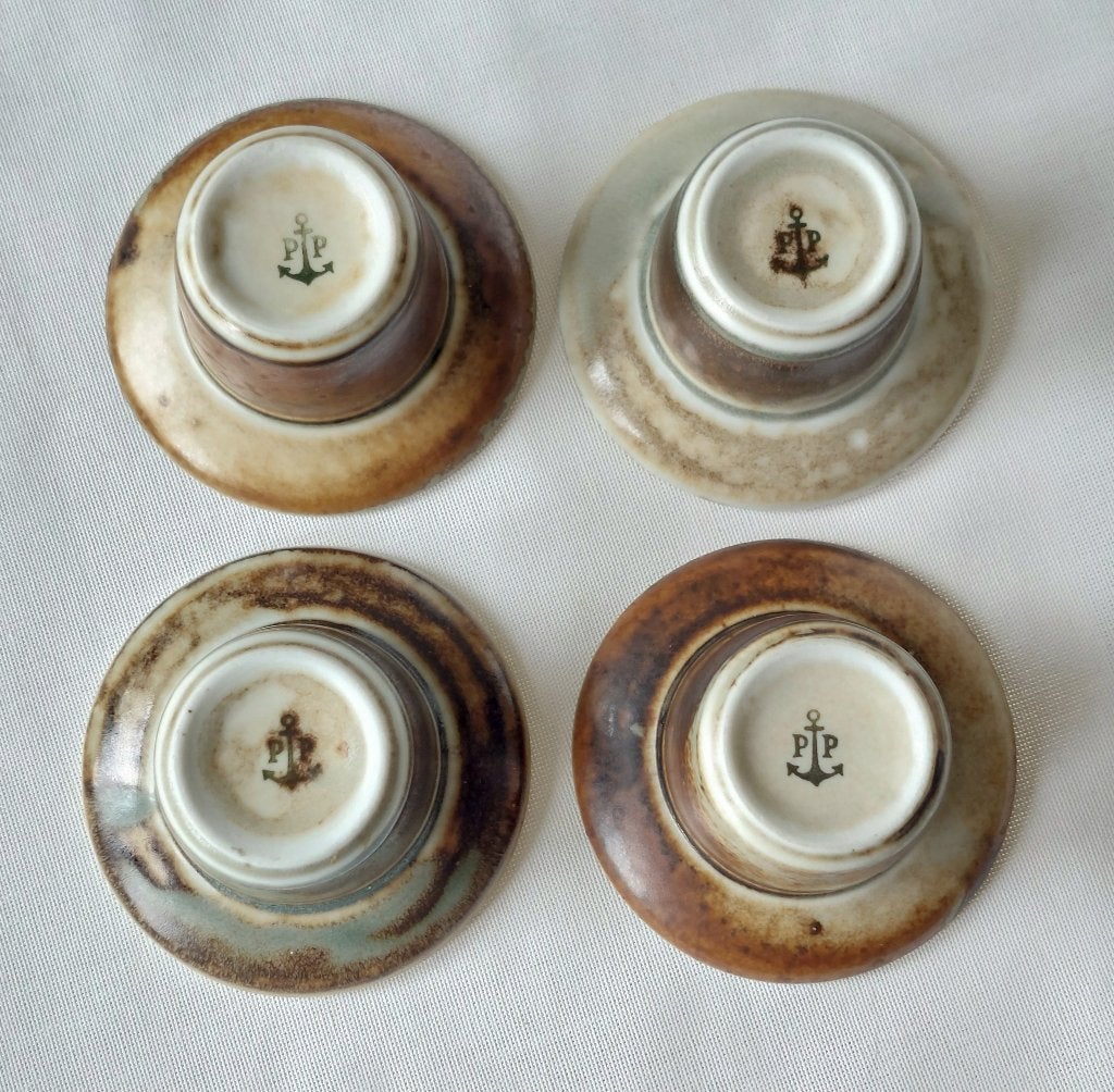 4 Porsgrund Norway "Lava" eierdopjes, vintage servies, Overige merken, Overige typen, Vintage, Ophalen of Verzenden