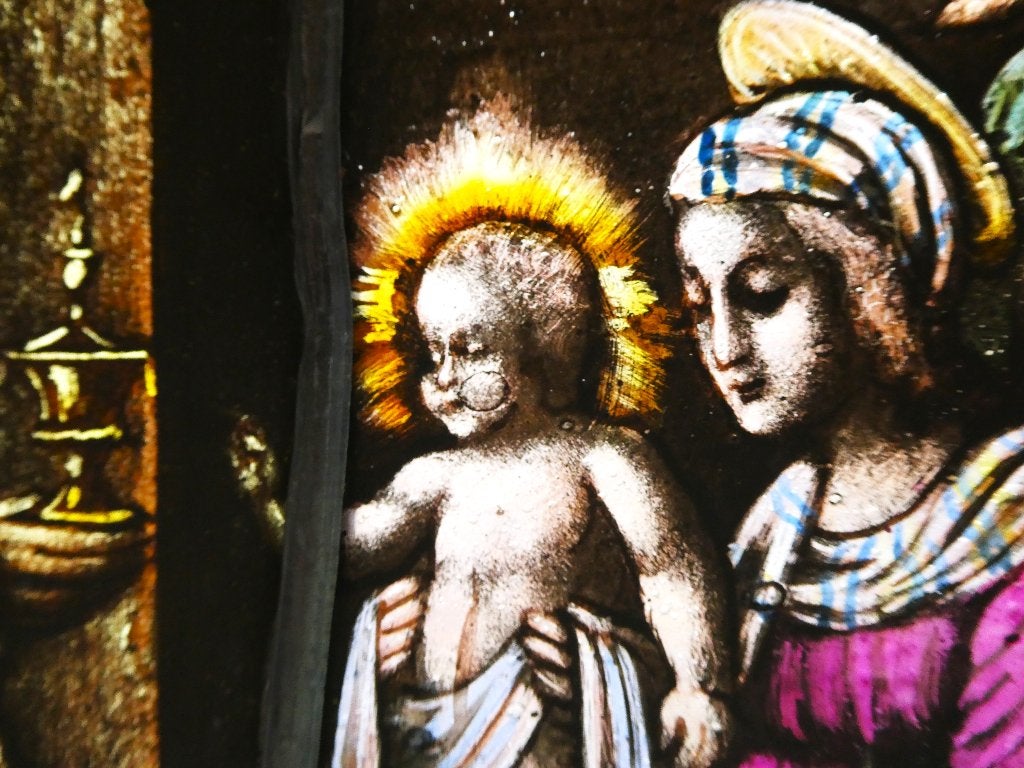 Glas in lood Aanbidding Drie Koningen Kerststal Jezus Maria, Ophalen of Verzenden