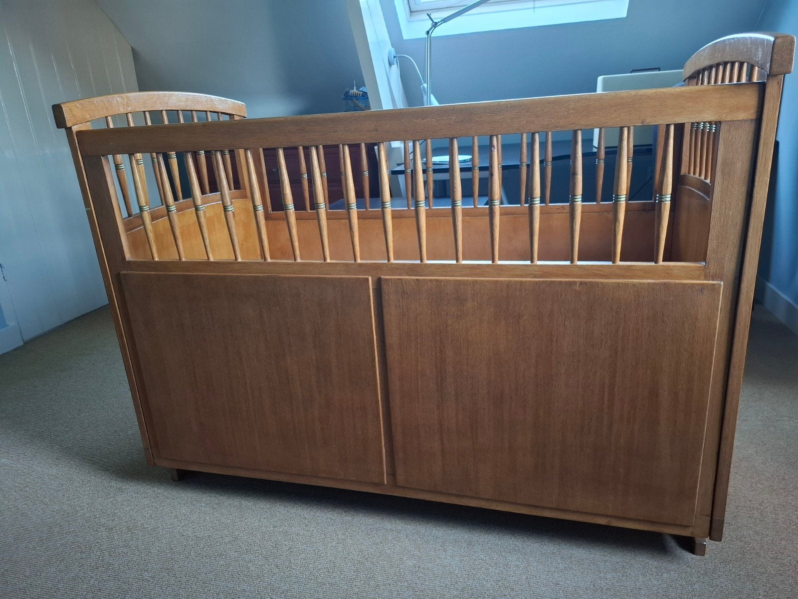 Vintage Eikenhouten Kinderbedje met Matras (130x63), Ophalen, Gebruikt, 70 tot 85 cm, Minder dan 140 cm