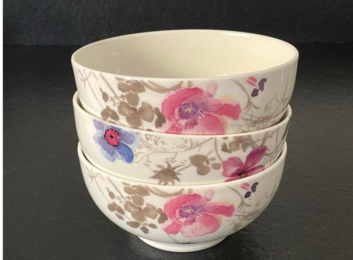 ZGAN 3 Ovale Schalen Schaaltjes Villeroy & Boch Bloemmotief, Ophalen, Villeroy & Boch, Zo goed als nieuw, Kom(men)
