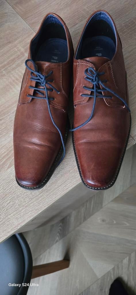 Piure Leren Nette Schoenen Maat 43 - Bruin met Blauwe Veters, Bruin, Ophalen of Verzenden, Piure, Gedragen