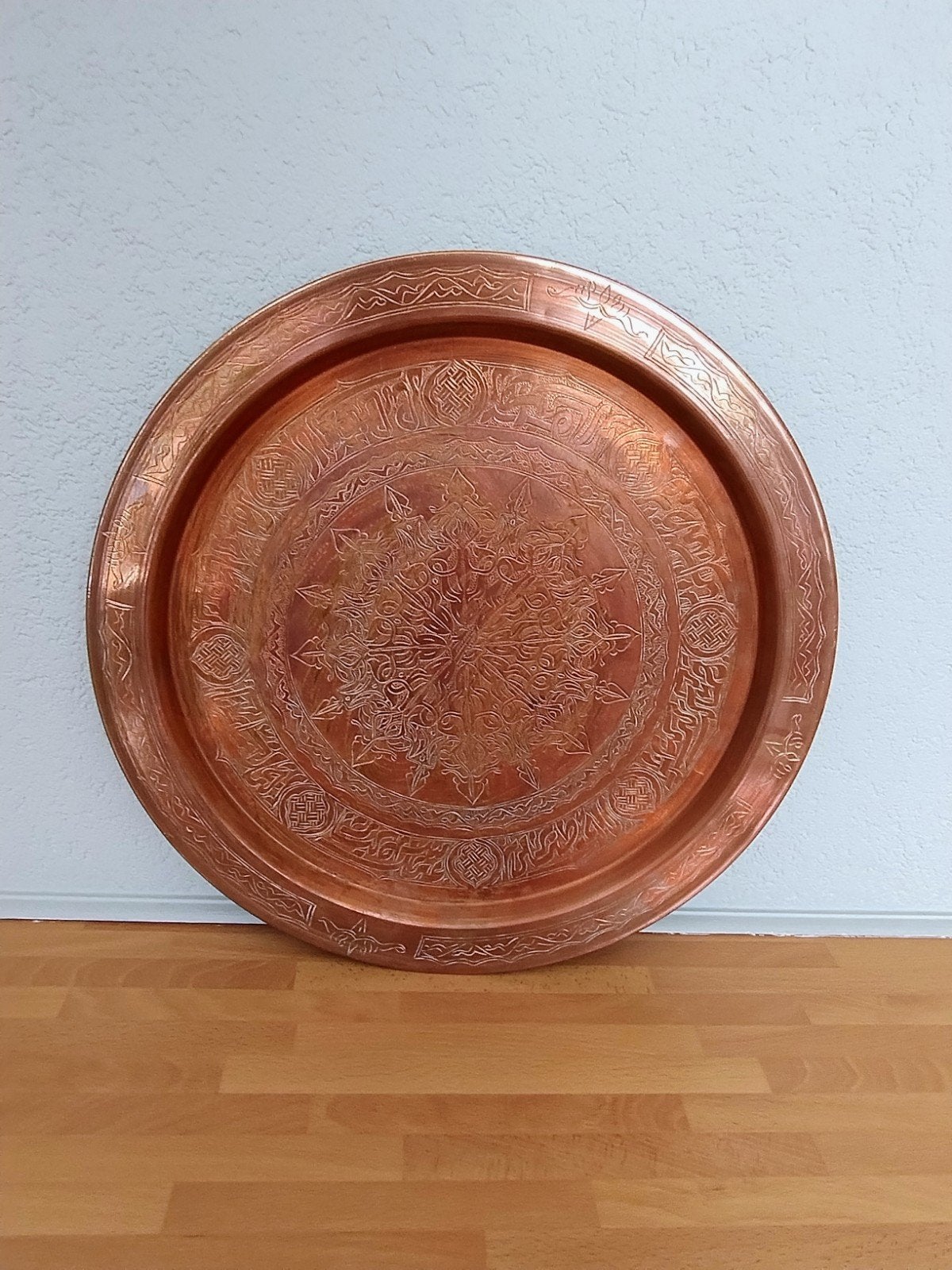 Vintage Arabisch koperen wandbord, Ophalen of Verzenden, Rond, Overige materialen