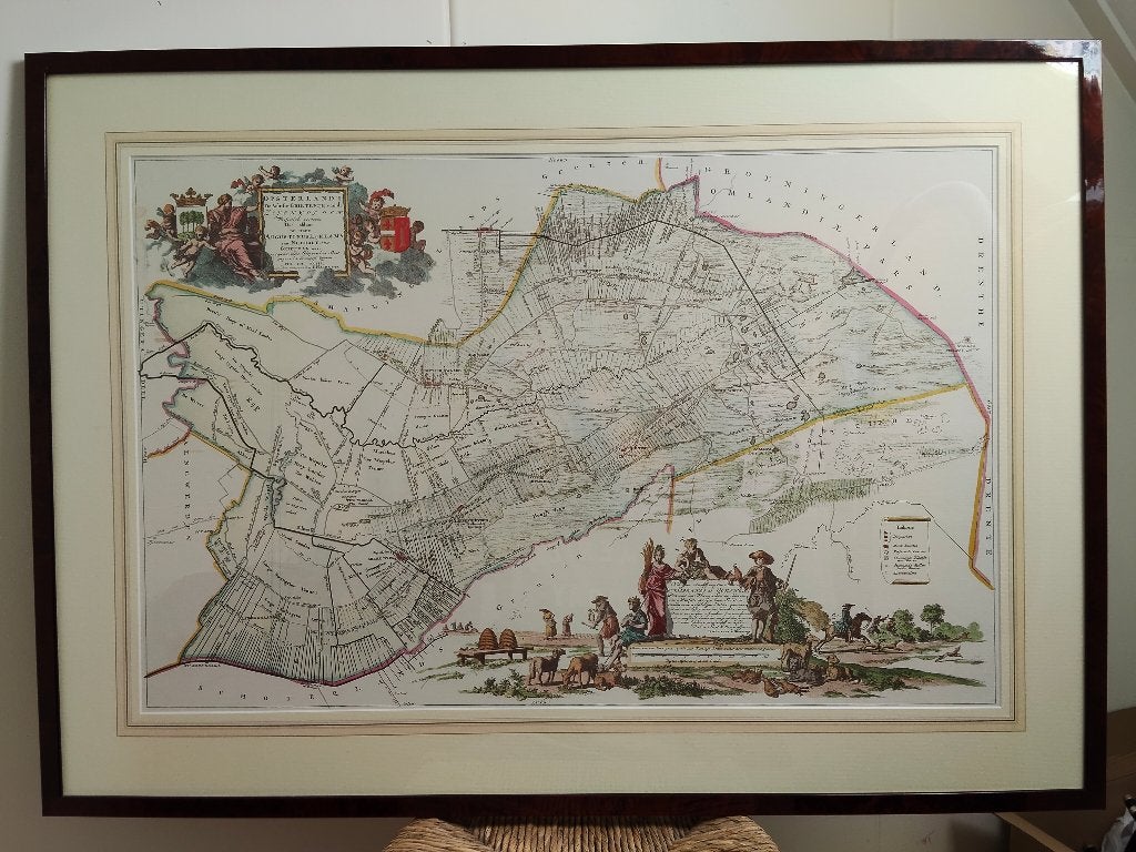 Oude kaart van de Grietenije Opsterland 1718 in mooie lijst, Ophalen, Kaarten en plattegronden, Overige techniek, Ingelijst