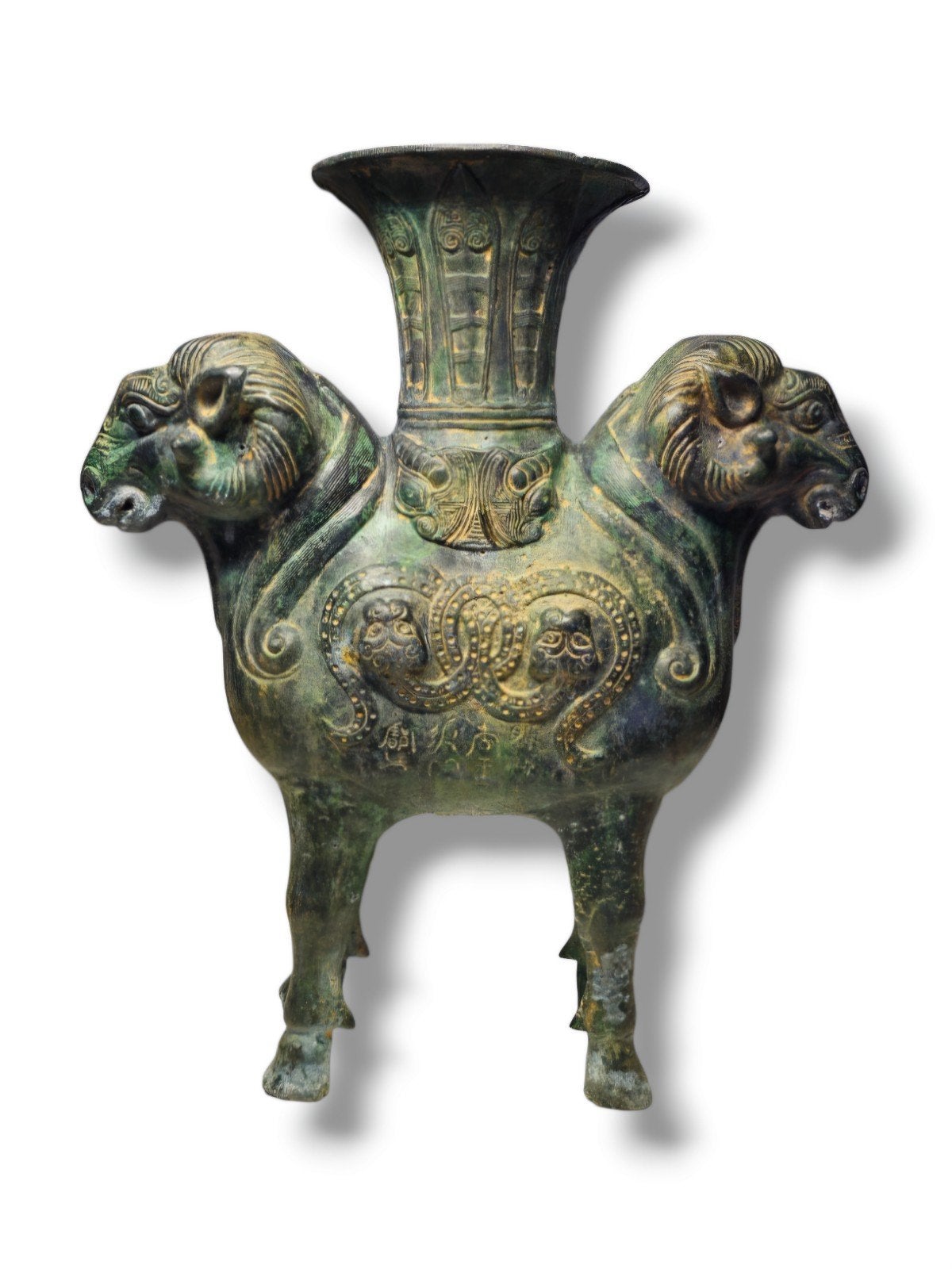 Antieke Chinese Bronzen Vaas met Ramkoppen, Antiek en Kunst, Antiek | Vazen, Ophalen of Verzenden