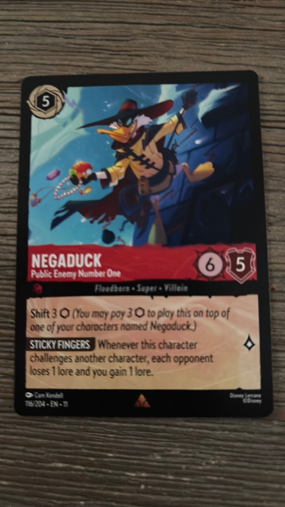 Disney Lorcana Negaduck public enemy 116-204 11WSP nonfoil, Ophalen of Verzenden, Zo goed als nieuw, Losse kaart